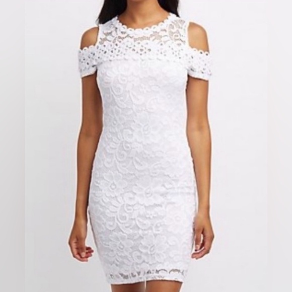 Ambiance White Lace Cold Shoulder Mini Dress - Picture 2 of 6